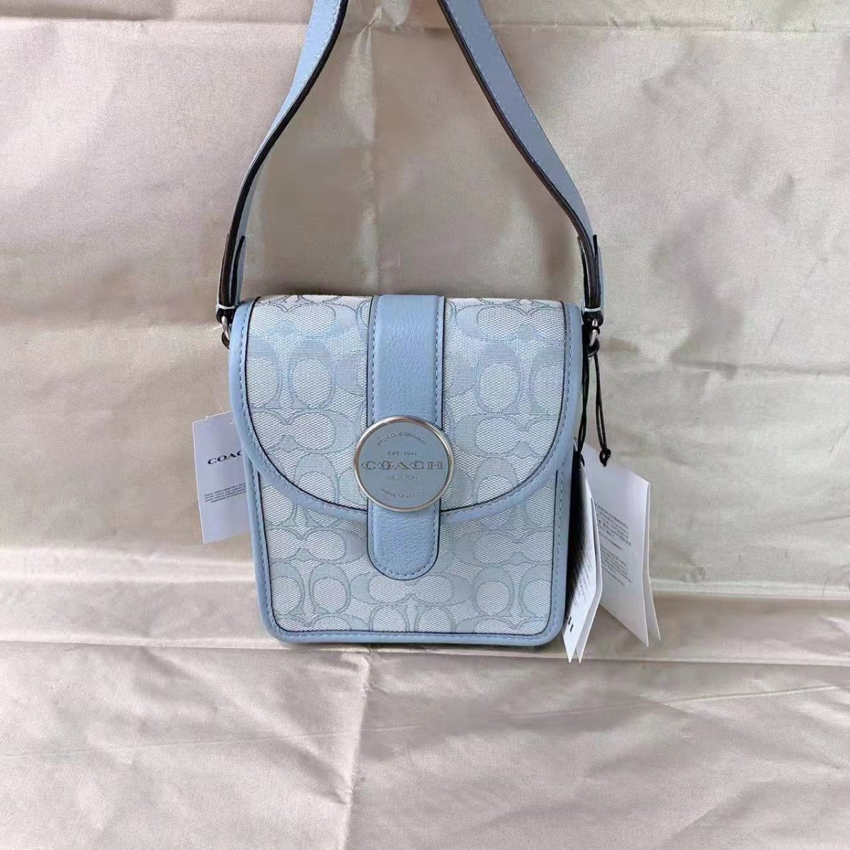 Coach C8321 North/South Lonnie Crossbody In Signature Jacquard In Marble Blue Coach C8321 North/South Lonnie Crossbody In Signature Jacquard In Marble Blue